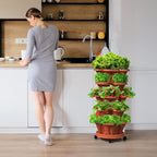 7 Tiered Strawberry Vertical Planter 2 Pack, Stackable Tower Garden Planter Herb Garden Planter with Movable Casters and Bottom Saucer Indoor and Outdoor - Terra Cotta