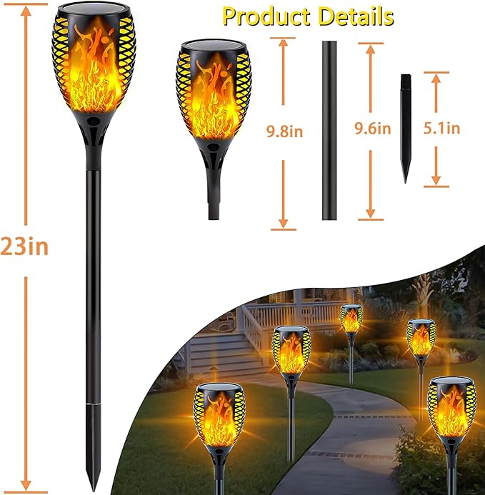 Upgraded Solar Lights Outdoor, 6 Pack Flickering Flame Solar Torch Lights with Super Larger Size for Outdoor Decor, Solar Garden Lights Waterproof Solar Flame Outdoor Lights for Patio Yard Pathway