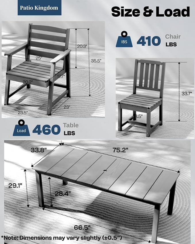 9-Piece Grey Outdoor Dining Set with White 15FT Large Patio Umbrella, 75.2'' HDPE Table & Chairs for 8, Weather-Resistant Furniture with Umbrella Hole for Patio, Lawn, Poolside