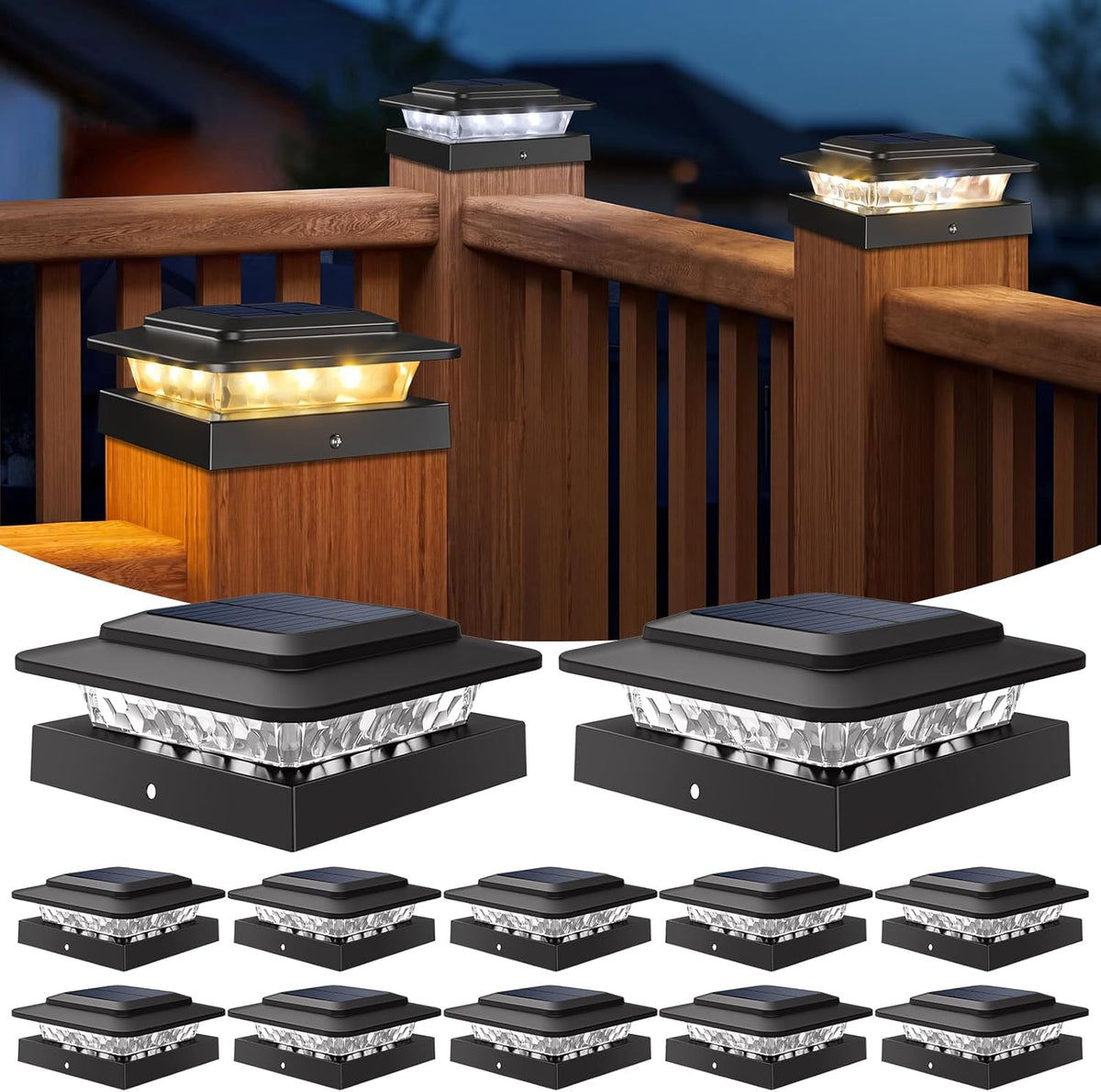 kolpop 4x4 solar post cap lights outdoor 12pack, main product view