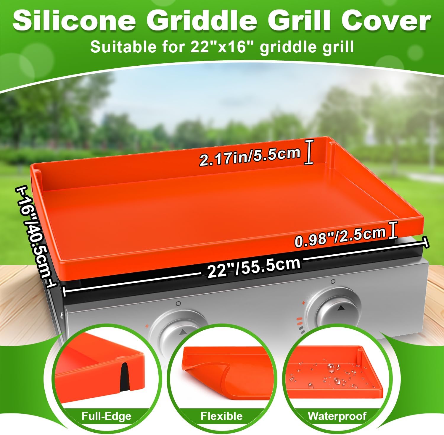 LOPNUR Full Coverage Silicone Grill Cover for Blackstone Griddle, 22 Inch | Food-Grade Heavy-Duty Silicone Griddle Mat for Blackstone Grill, Protects Outdoor Grill from Dust, Rust, and Debris All Year