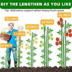 Garden Stakes 16 Inch 30 Pack, Diy 4ft 5ft 6ft 7ft 8ft Tomato Stakes Plastic Coated Metal Plant Sticks Stakes Supports with 20 Connectors 15 Rotatable Clips for Indoor Outdoor Plants Vegetable
