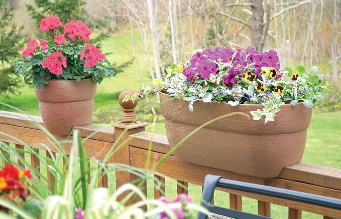 Bloomers Railing Planter with Drainage Holes – 24" Weatherproof Resin Planter – Polyethylene plastic - White