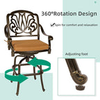 VIVIJASON 5-Piece Bar Height Patio Dining Set, All Weather Cast Aluminum Outdoor Table and Chairs Set with 4 Swivel Bar Stools, Cushions & 35.4" High Bar Table w/Umbrella Hole for Deck, Lawn, Garden