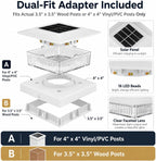 4x4 Solar Post Cap Lights,12 Pack Fence Post Solar Lights with 2 Color Modes for 4x4 Vinyl Post or 3.5x3.5 Wood Posts, Waterproof Dusk to Dawn Outdoor Lighting for Deck, Garden & Porch Decor, White