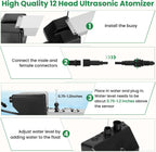 Ultrasonic Mist Maker 12 Head,Add Replacement Atomizer Heads,400W Power Water Proof Ultrasonic Mister,Ultrasonic Fog Humidifier with Float,for Vegetable Preservation,Landscape, Halloween,etc