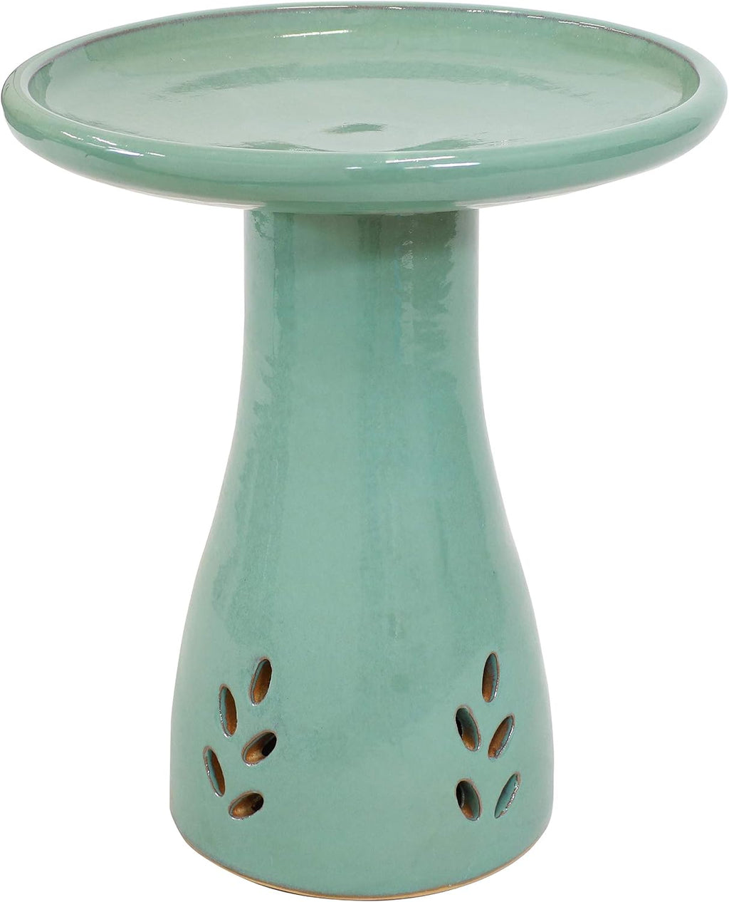 Sunnydaze Hand-Painted Ceramic Outdoor Bird Bath for Garden, 21” H, Seafoam | UV & Frost-Resistant Mineral Glazed Finish, 1 Gal Water Cap, Easy Assembly, Pedestal Bird Bath for Outside, Ceramic Birdbath