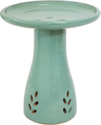 Sunnydaze Hand-Painted Ceramic Outdoor Bird Bath for Garden, 21” H, Seafoam | UV & Frost-Resistant Mineral Glazed Finish, 1 Gal Water Cap, Easy Assembly, Pedestal Bird Bath for Outside, Ceramic Birdbath