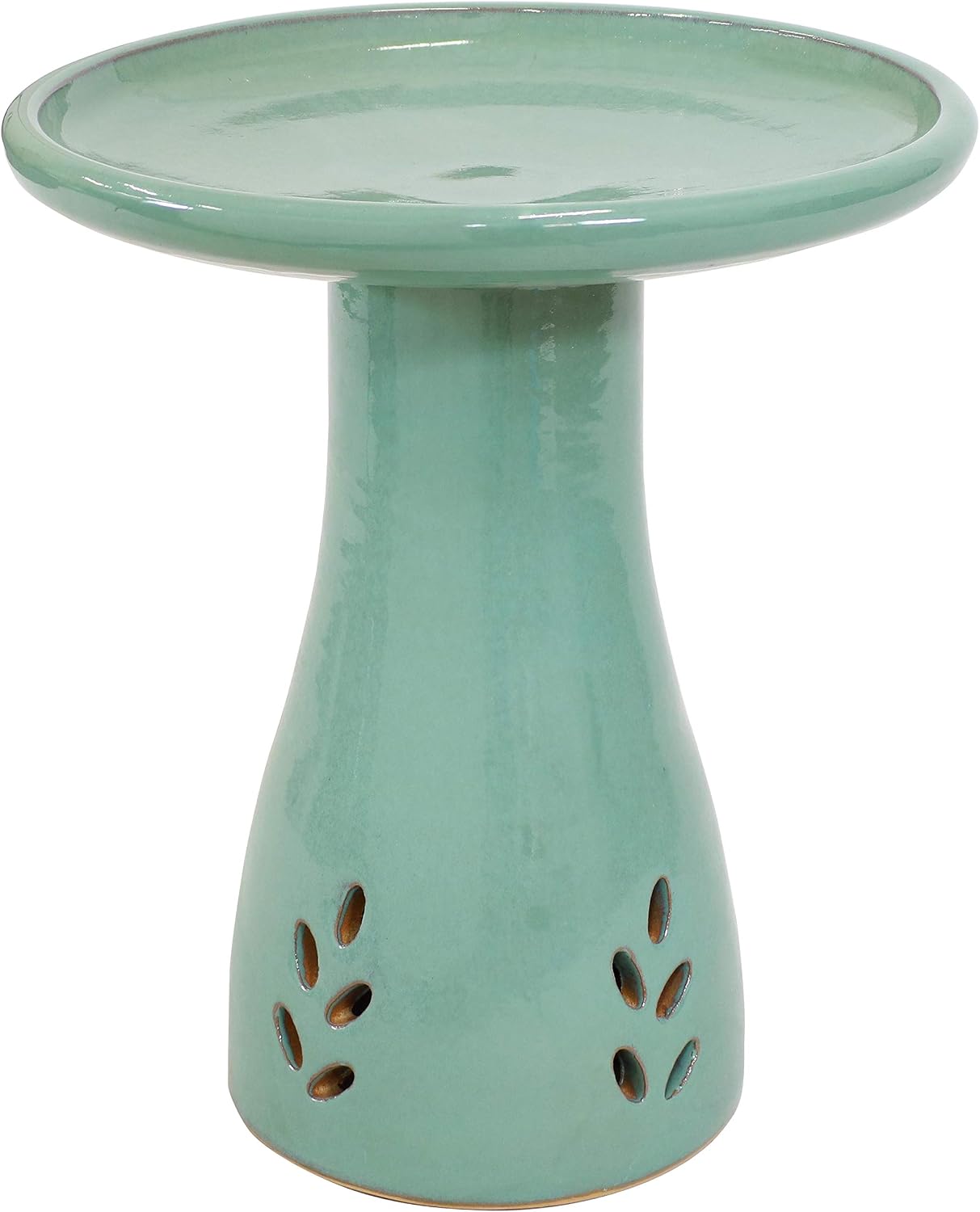 Sunnydaze Hand-Painted Ceramic Outdoor Bird Bath for Garden, 21” H, Seafoam | UV & Frost-Resistant Mineral Glazed Finish, 1 Gal Water Cap, Easy Assembly, Pedestal Bird Bath for Outside, Ceramic Birdbath