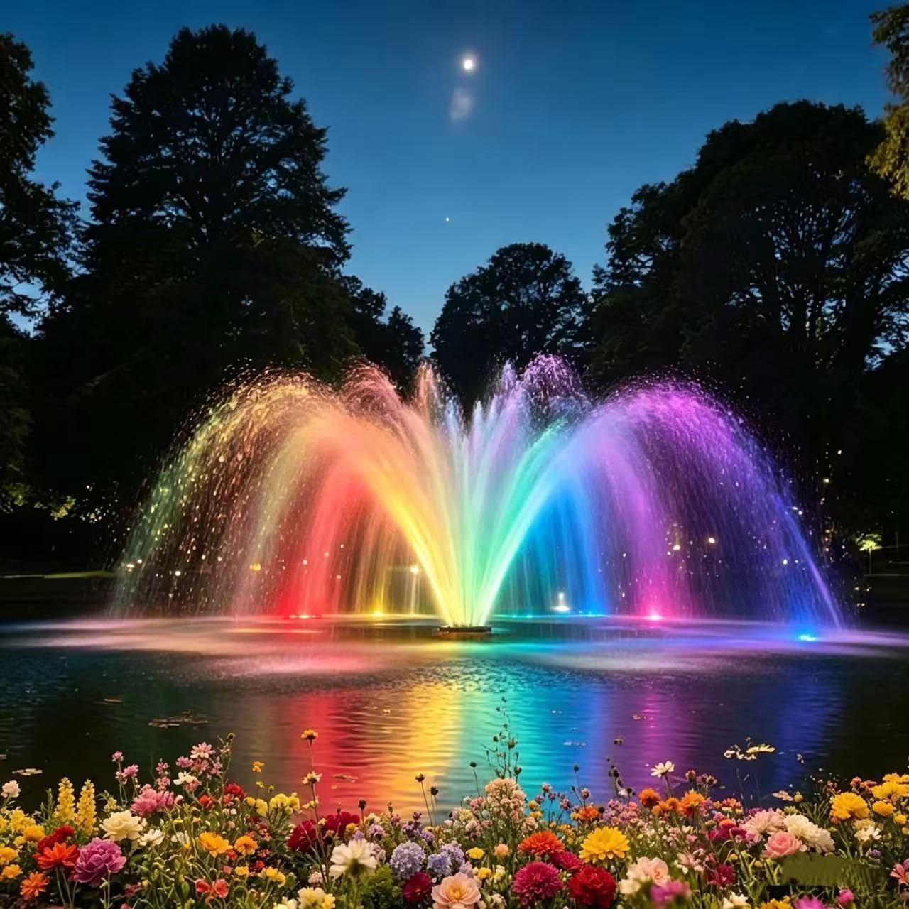 Pond Fountain Aerator,Pond Aerator,with Dynamic LED RGB Lighting Adjustable Modes, Digital Timer | 1 HP 15,000 GPH, 750W 110V, 100FT Cord - for Large Ponds, Lakes & Outdoor Water Features