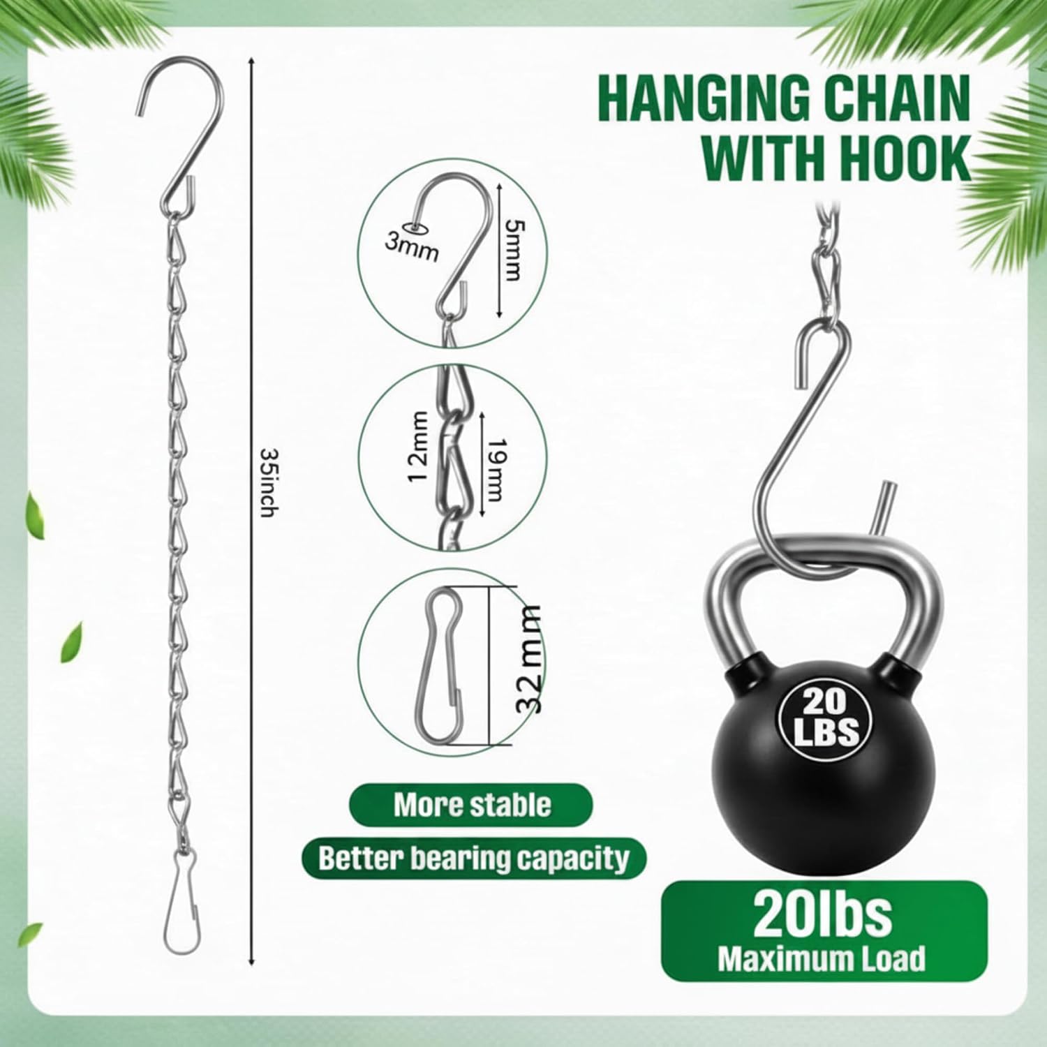 EBOOT 2 Pcs Hanging Chain for Bird Feeders, Planters, Lanterns and Ornaments (Silver,35 Inch)