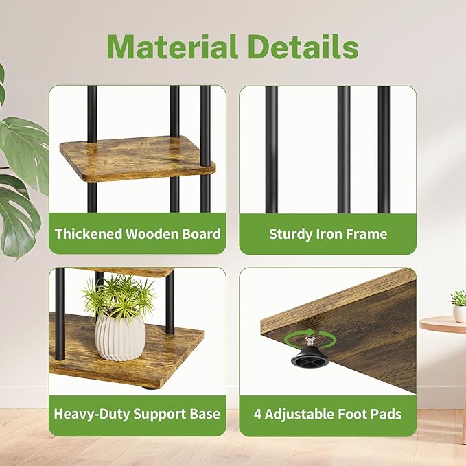 iDavosic.ly 5 Tier Plant Stand Indoor, Tiered Corner Metal Wood Multiple Flower Holder Shelf, 42 Inch Tall Orchid Display Rack for Patio Porch Living Room Balcony Outdoor, Modern Black & Rustic Brown