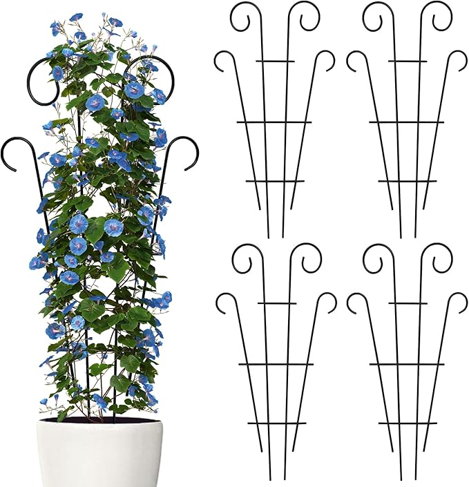 4 Pack 43'' Indoor Plant Trellis for Potted Plants Climbing, Outdoor Metal Garden Trellis Houseplants Flowers Vine Ivy, Wave Shape, Black