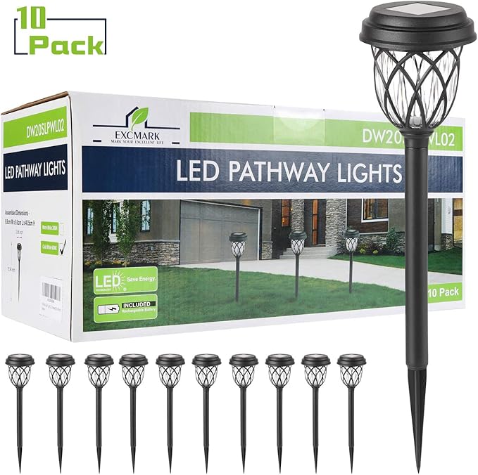 EXCMARK 10 Pack Solar Lights Outdoor Garden Pathway Solar Powered Yard Lights for Walkway Sidewalk Driveway.