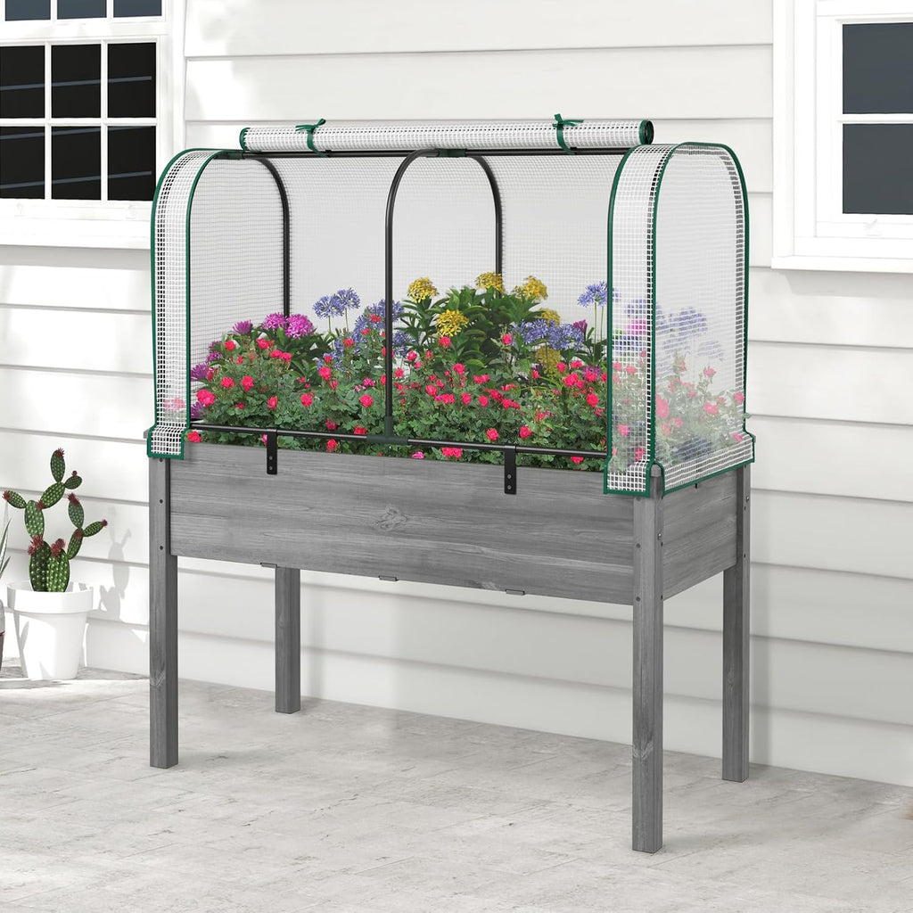 raised garden bed with greenhouse, waterproof sun-protective green, main product view