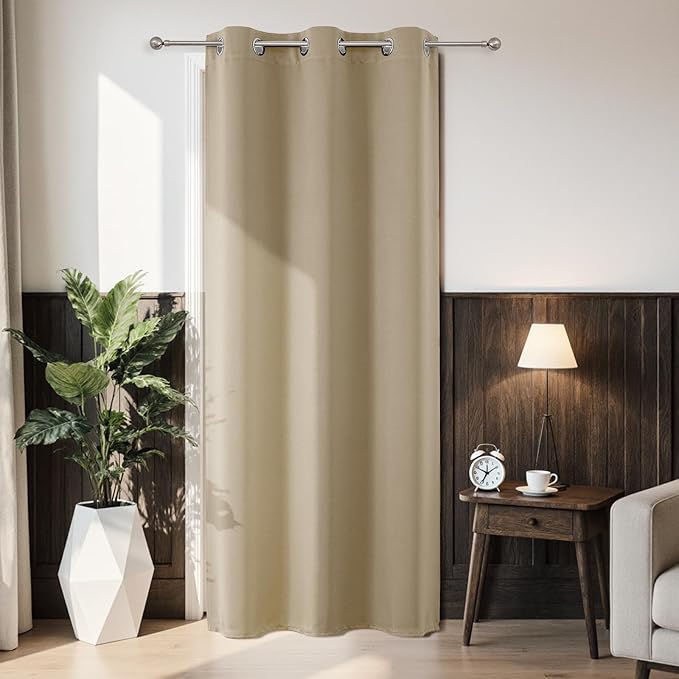Joydeco Blackout Door Curtain for Doorway Privacy 78 Inches Long, Grommet Closet Curtain for Open Closet, Room Divider for Bedroom Living Room (Light Beige, 40Wx78L, 1 Panel)
