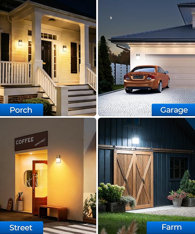CINOTON 30W 3CCT LED Wall Pack Light with Dusk to Dawn Sensor, 3000K/4000K/5000K Selectable, 3600LM, Outdoor Wall Lights IP65 Waterproof LED Security Flood Lighting for Garage Porch UL-Listed 4 Pack
