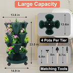 Vertical Planter 4 Tier Stackable Planters Garden Planters Strawberry Herb Flower and Vegetable Planter Indoor Outdoor Gardening Pots with Removable Wheels and Tools