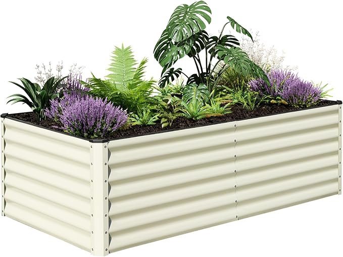 SnugNiture Galvanized Raised Garden Bed 6x3x2FT Outdoor Large Metal Planter Box Steel Kit for Planting Vegetables, Flowers, Beige White