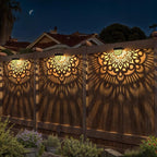 6 Pack Solar Fence Lights Outdoor Wall Lights Black Plastic Solar Powered Deck Step Stair Lights Mandala Theme Waterproof Fence Solar Light for Garden Post Patio Backyard Yard Decor