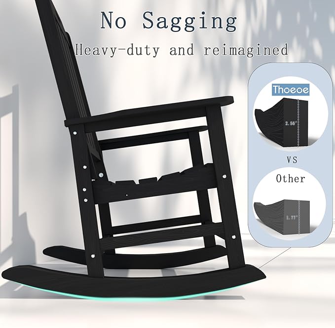 Oversized Rocking Chair, Outdoor Rocking Chair for Adults, All Weather Resistant Porch Rocker for Lawn Garden, Black