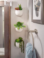 Mkono Wall Planter Ceramic Hanging Pot with Artificial Fake Plants, 3 Pack | 8 Realistic Succulents Included,White Air Plant Holder,Wall Mounted Vase,No Water Needed,Home/Bathroom Decor,Plant Lover Gift