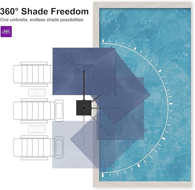 PURPLE LEAF Patio Umbrella 9' X 11.5' Rectangle Cantilever Umbrella Large Aluminum Outdoor Umbrellas with 360-degree Rotation & UPF40+ Premium Fabric for Deck Pool Garden Yard, Ocean Slate