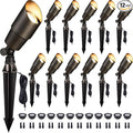 Gardenreet LED Spot Light Outdoor - Die-Cast Brass 12V Uplighting Waterproof, Low Voltage Landscape Lights Metal, Bronze for Fence Fountain with Daytime White MR16 Replaceable Bulbs (12 Pack)