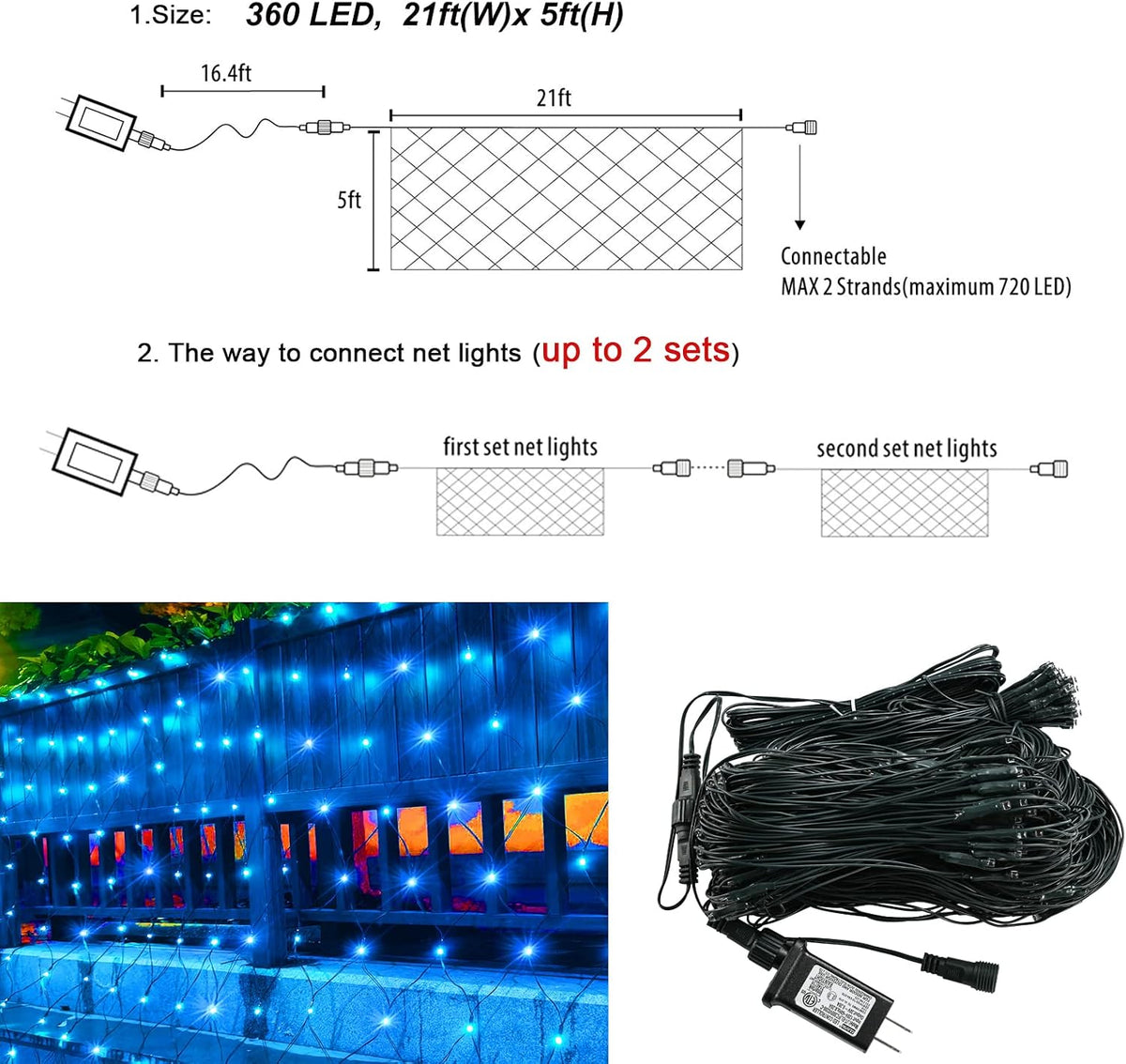 360led net lights, 21ft x 5ft connectable christmas on a desk or shelf