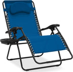 Best Choice Products Oversized Zero Gravity Chair, Folding Outdoor Patio Lounge Recliner w/Cup Holder Accessory Tray, Pillow - Marine Blue