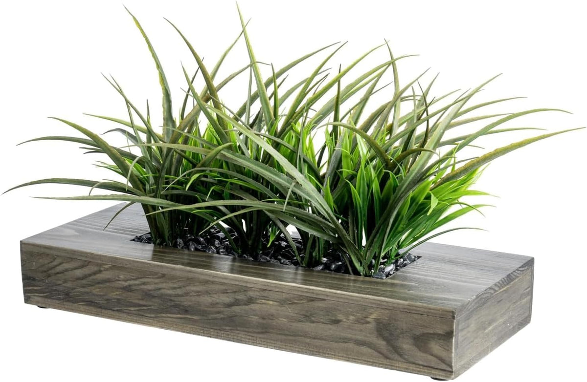 mygift 10-inch artificial grass plant in rectangular wood, main product view