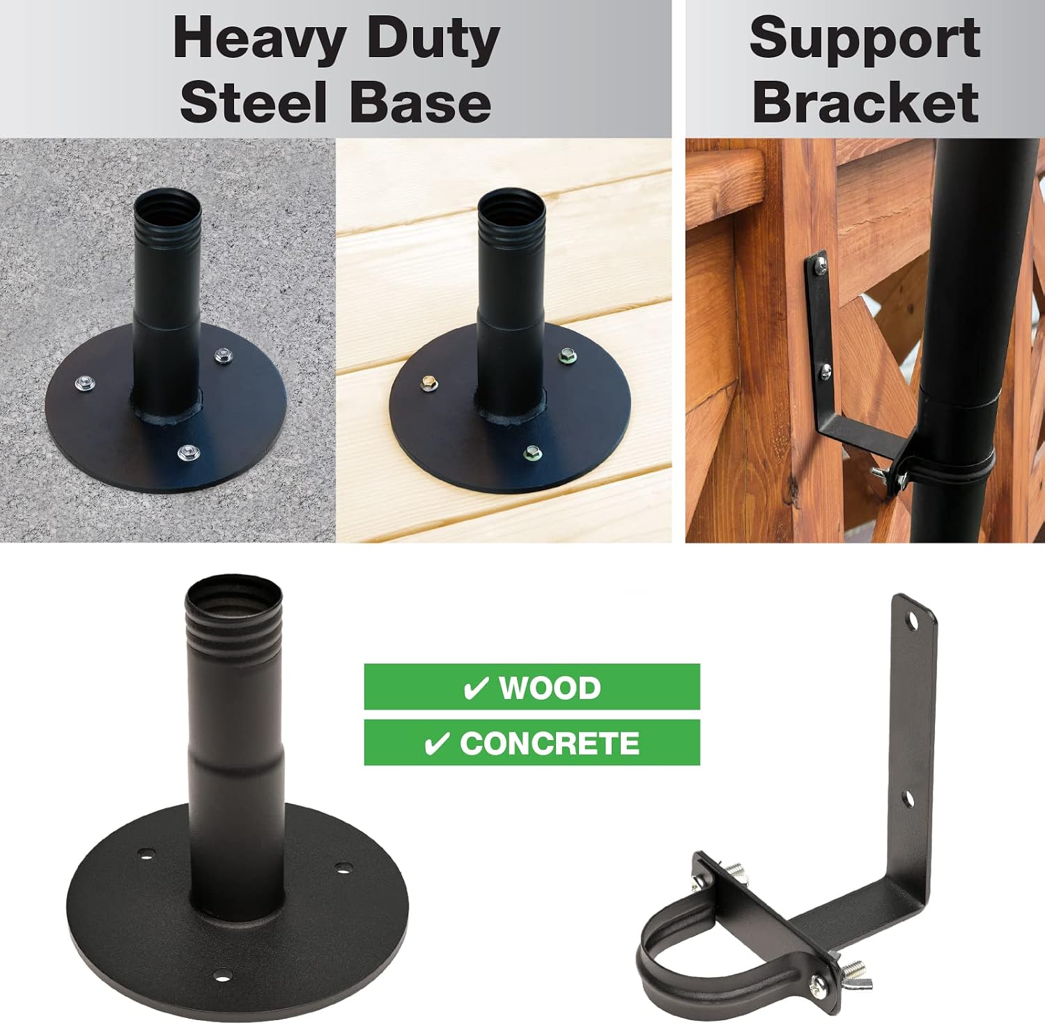 EXCELLO GLOBAL PRODUCTS Premium String Light Poles - 2 Pack - Extends to 10 Feet – Deck Mount (Wood/Concrete)