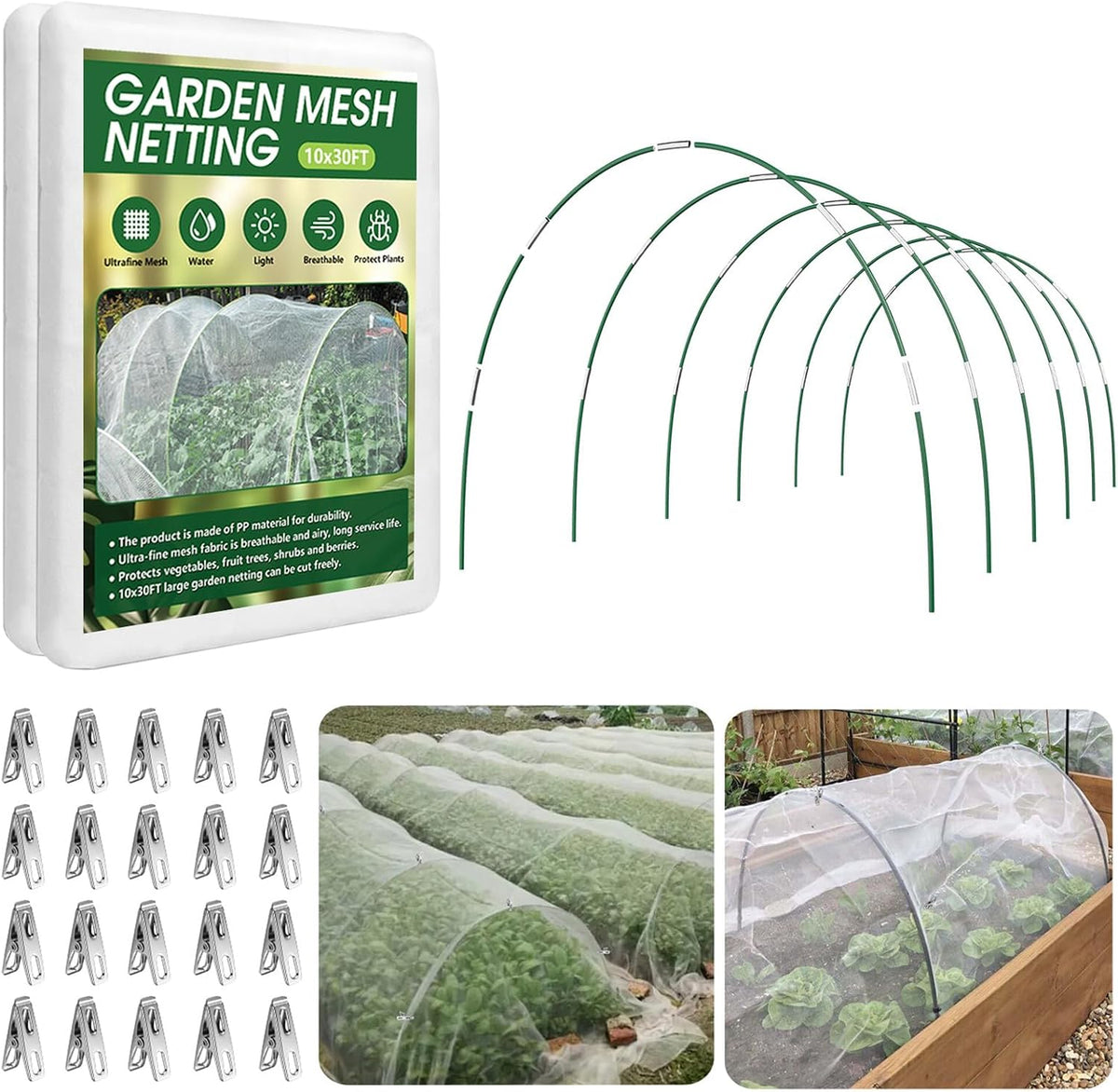 garden netting kit for raised beds, 10x30ft ultra, main product view
