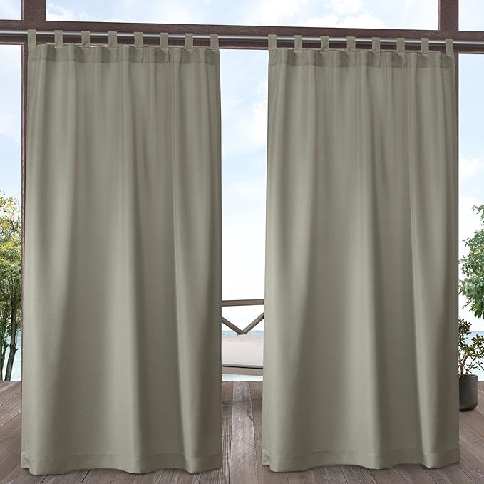 Exclusive Home Cabana Solid Indoor/Outdoor Light Filtering Hook-and-Loop Tab Top Curtain Panel, 54"x96", Taupe, Set of 2