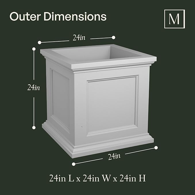 Mayne Fairfield 24-Inch Self Watering Square Planter Box, Weather-Resistant and Durable, Ideal for Indoor and Outdoor Use, Perfect for Patio, Porch, or Entryway