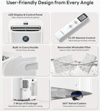 14,000 btu smart wifi portable air conditioner, cools, front angle view
