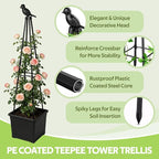 Garden Trellis for Climbing Plants Outdoor - Rustproof Plastic Coated Steel Core Tower Obelisk Trellis - Metal Teepee Trellis Vertical Plant Support for Vines Vegetables Flowers Indoor