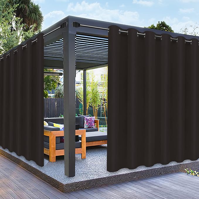 PureFit Outdoor Curtains for Patio Waterproof Weatherproof, UV Resistant Outside Curtains for Gazebo, Front Porch, Pergola, Sun Blocking Privacy Curtain, 100W x 120L inch, 1 Panel, Chocolate