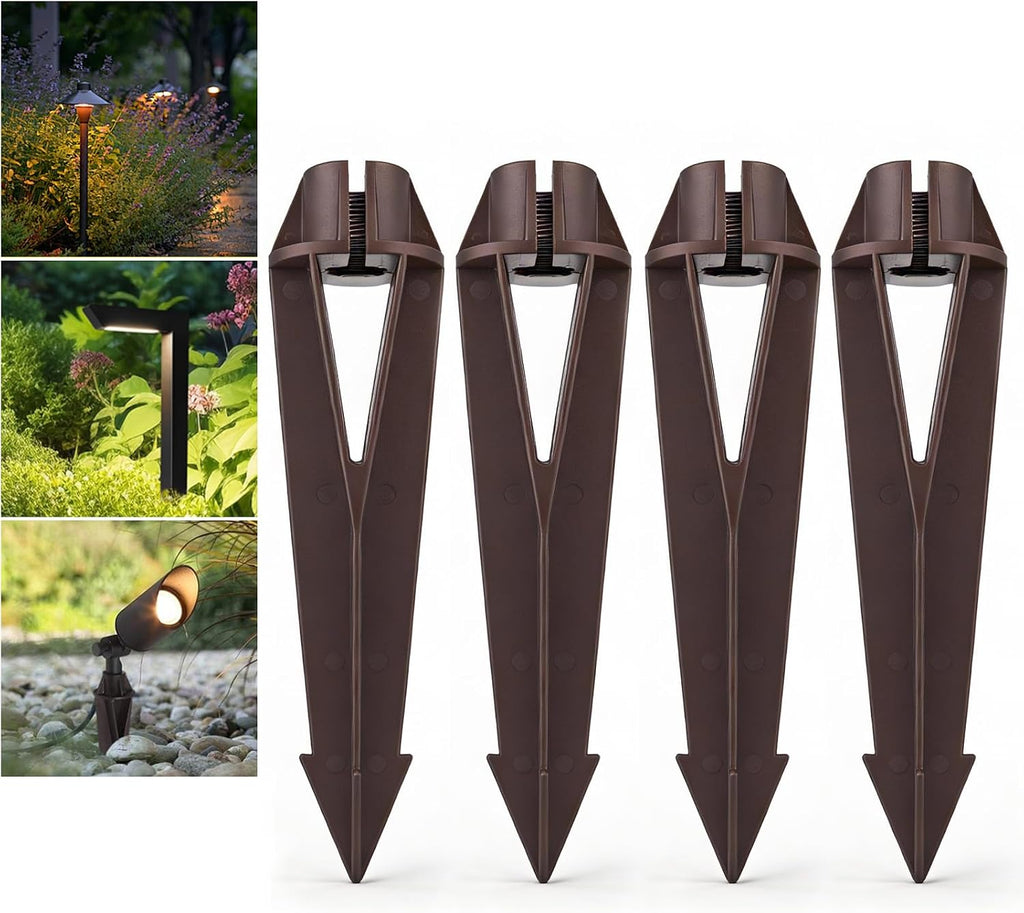 4 Pack Landscape Light Stakes, 1/2" NPT Thread ABS Ground Stakes, Outdoor Light Spikes with Side Wire Way, Garden Yard Replacement Stake for Low Voltage Spotlights Path Lights Flood Lights