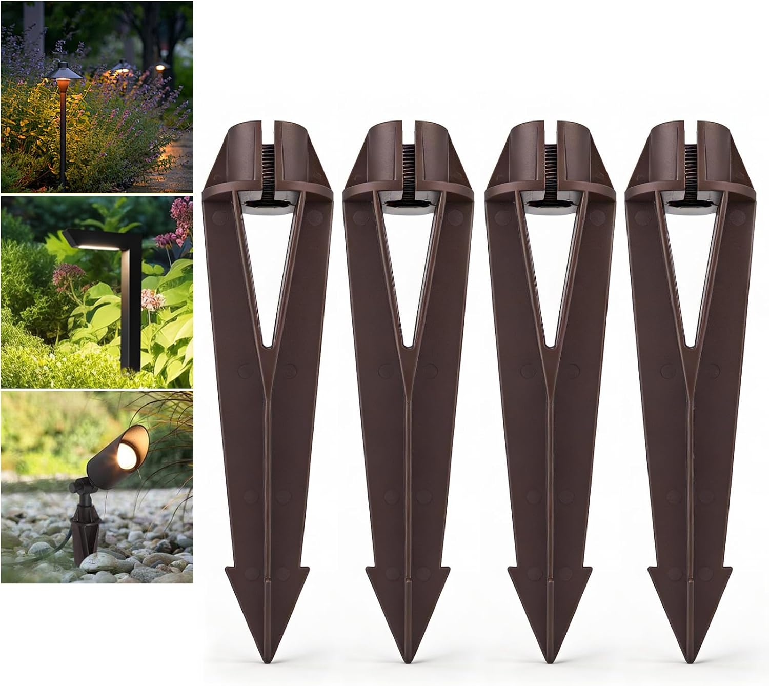 4 Pack Landscape Light Stakes, 1/2" NPT Thread ABS Ground Stakes, Outdoor Light Spikes with Side Wire Way, Garden Yard Replacement Stake for Low Voltage Spotlights Path Lights Flood Lights