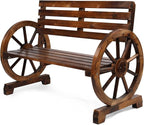 VINGLI Rustic Wooden Wheel Bench Outdoor Bench, Patio Bench Wagon Slatted Seat, Garden Benches for Outdoors 350lbs High Capacity, Weather Resistance (Rustic, 41in)