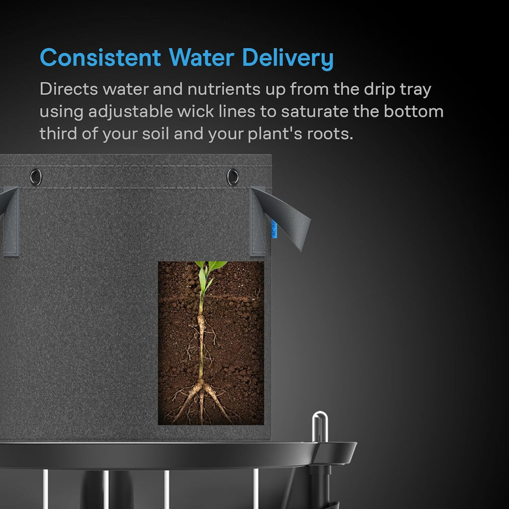 ac infinity self-watering fabric pot base, auto-irrigation, 4-pack showing dimensions
