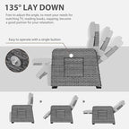 Restland Outdoor Recliner with Independent Adjustable Back & Footrest Wicker Patio Reclining Chair with Flip Table Comfortable Lounge Chair & Thick Cushion for Deck, Porch (3 Piece, Grey)
