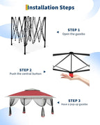 Canopy Tent 12x12 ft, Pop Up Gazebo One-Push Setup with 4 SandBags for Backyard Parties and BBQs, Mosquito Netting & Height Adjustable - Red