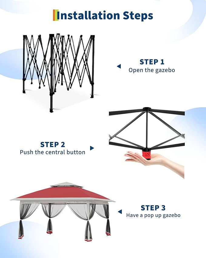 Canopy Tent 12x12 ft, Pop Up Gazebo One-Push Setup with 4 SandBags for Backyard Parties and BBQs, Mosquito Netting & Height Adjustable - Red