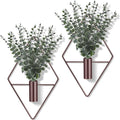 Jexine 8 Pcs Hanging Planters with Artificial Eucalyptus Metal Hanging Vase Indoor Plants Holder Modern Geometric Boho Bathroom Wall Decor for Living Room Home Office, Bronze
