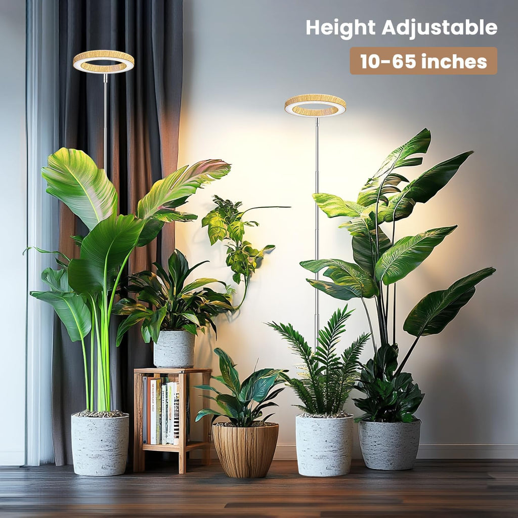 Kullsinss 6.3in Grow Lights for Indoor Plants, Full Spectrum Plant Light | Wood Grain Grow Lamp for Tall Plants, Auto Timer & Dimmable Setting, 10-60in Height Adjustable, Stylish Indoor Garden Decor