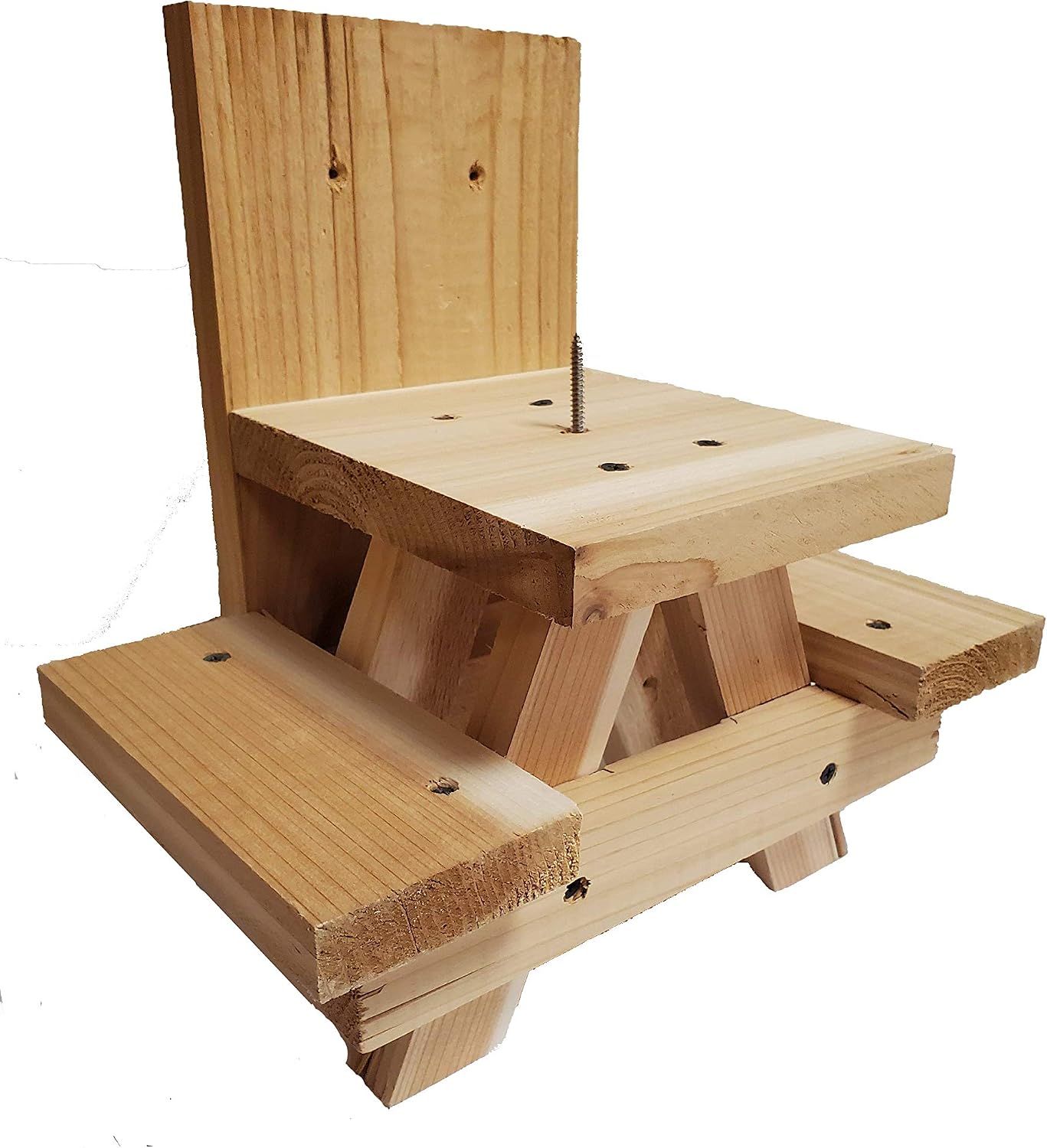 Picnic Table Squirrel Feeder – Wooden Outdoor Corn Cob Holder for Squirrels, Backyard Wildlife Feeding Accessory