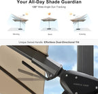PURPLE LEAF 8.8' X 8.8' Left-right Tilt Patio Umbrella Outdoor Cantilever Swivel Square Umbrella with Tilt Aluminum Offset Umbrella with 360-degree Rotation for Garden Deck Pool Patio Beige