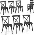 VINGLI Plastic Outdoor Dining Chairs Set of 6, Stackable Patio Dining Chairs with X Back, Waterproof Kitchen & Dining Room Chairs for Indoor-Outdoor, Capacity 402 lbs, Black